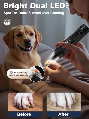 Electric Pet Nail Grinder with LED Lights, 6 Speeds & High-Power Rechargeable Design