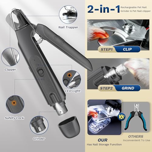 2-in-1 Pet Nail Clippers with Safety Guard, Quick Sensor & LED Lights