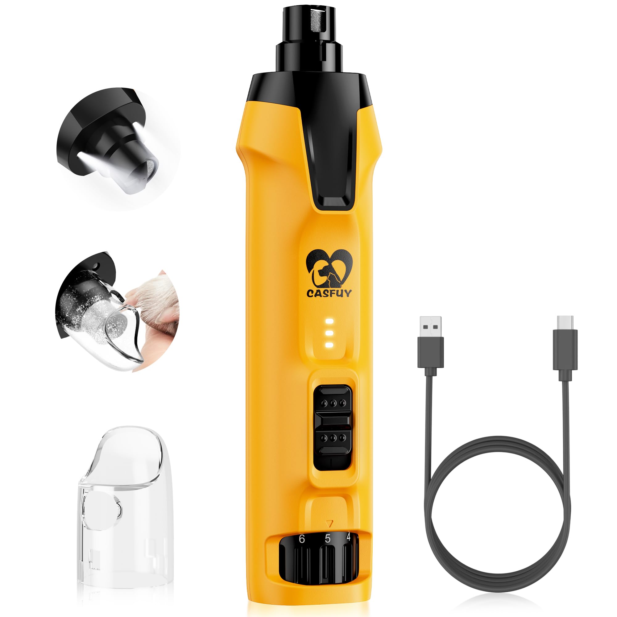 Electric Pet Nail Grinder with LED Lights, 6 Speeds & High-Power Rechargeable Design