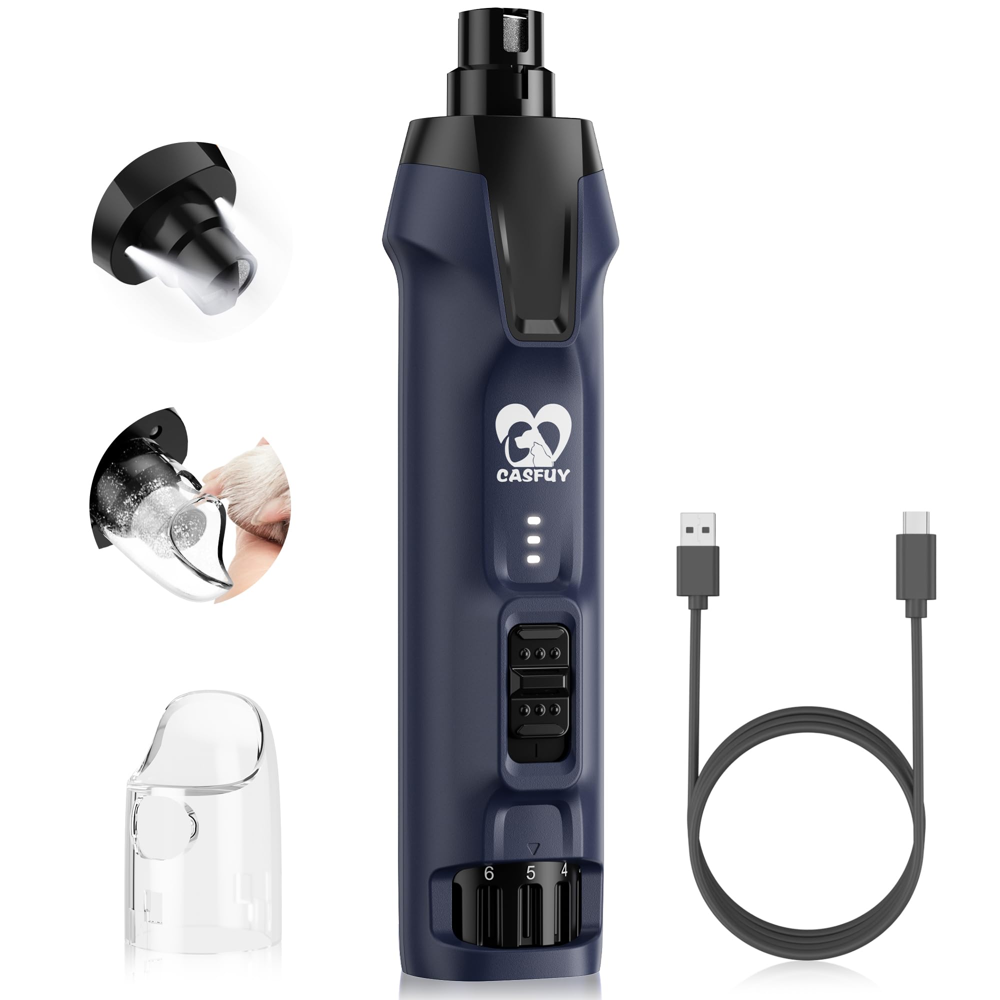 Electric Pet Nail Grinder with LED Lights, 6 Speeds & High-Power Rechargeable Design