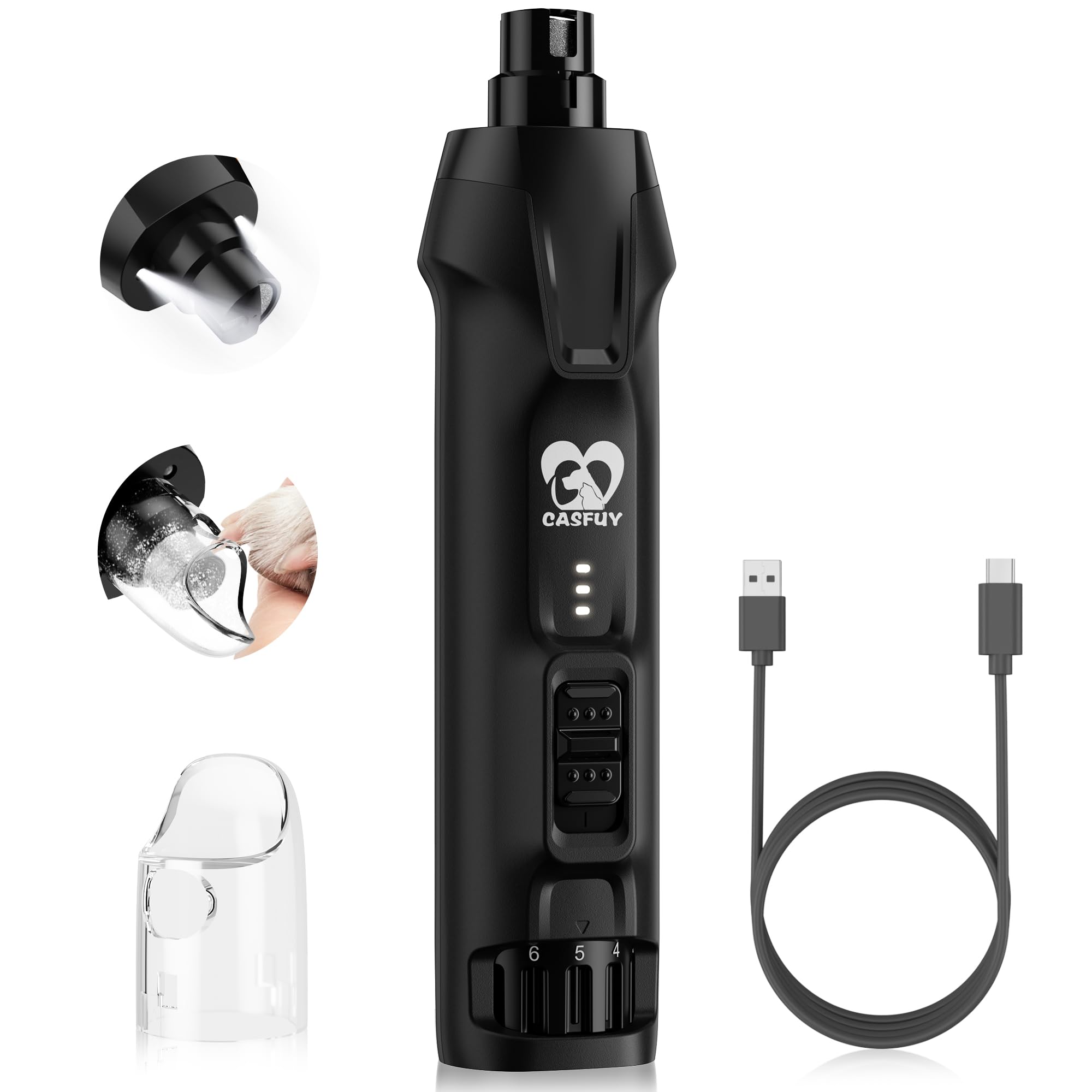 Electric Pet Nail Grinder with LED Lights, 6 Speeds & High-Power Rechargeable Design