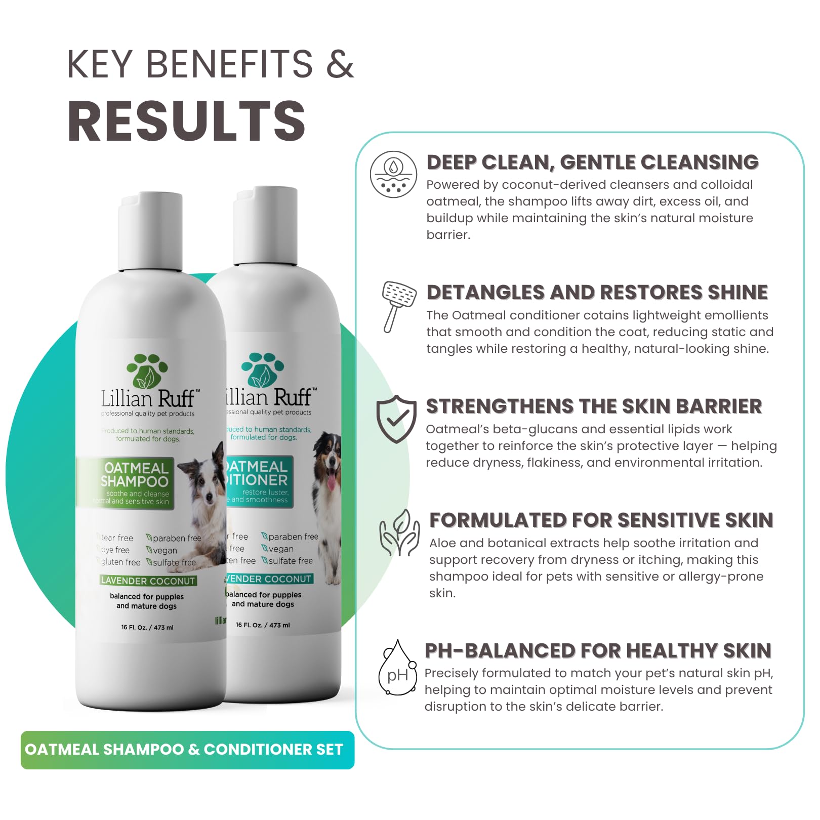 Dog Grooming Starter Kit with Oatmeal Shampoo, Conditioner & Care Essentials