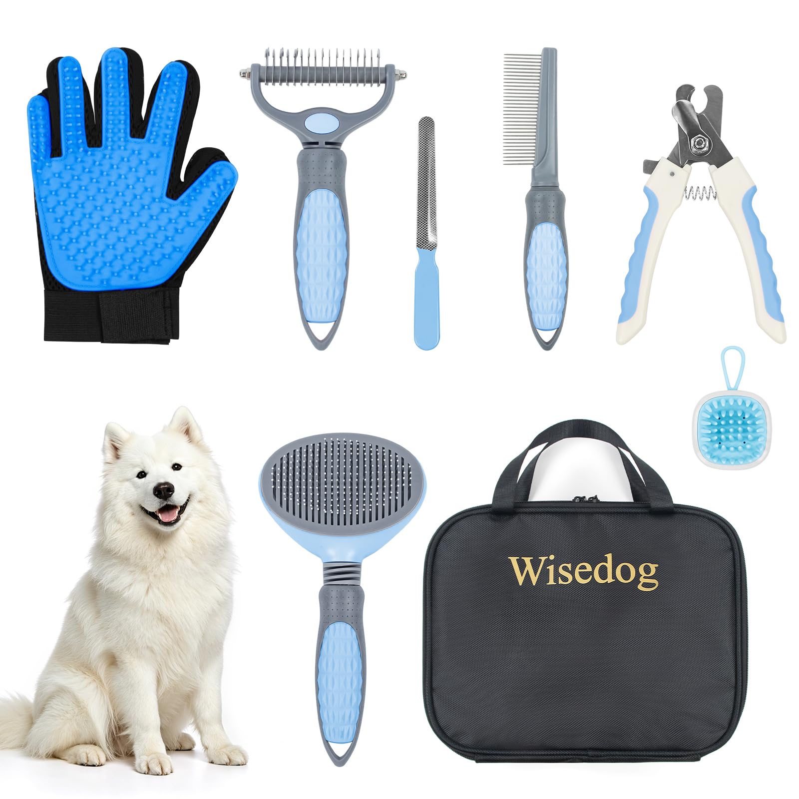 Pet Grooming Tool Kit with Stainless Steel Combs & Nail Clippers (7-Piece Set)