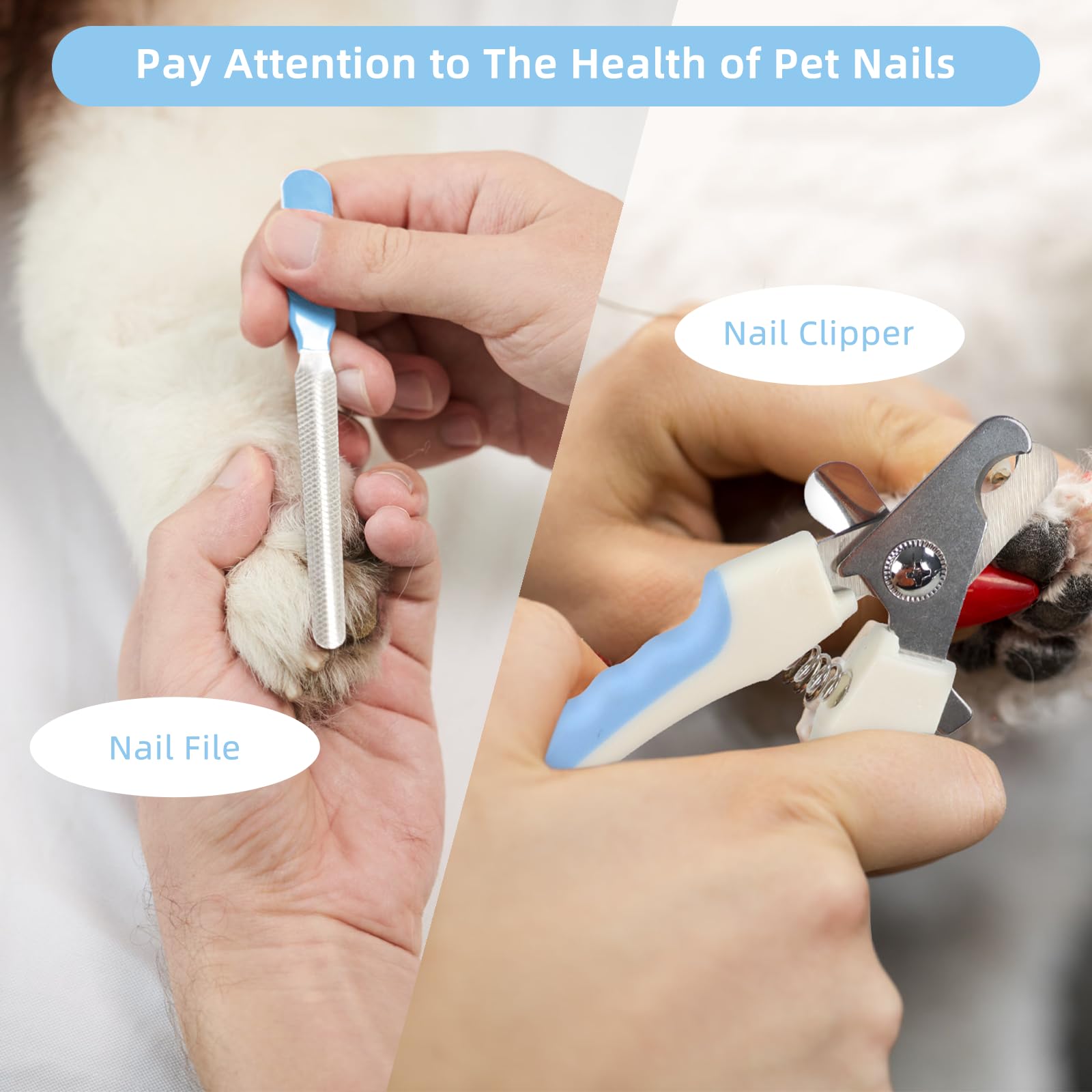 Pet Grooming Tool Kit with Stainless Steel Combs & Nail Clippers (7-Piece Set)