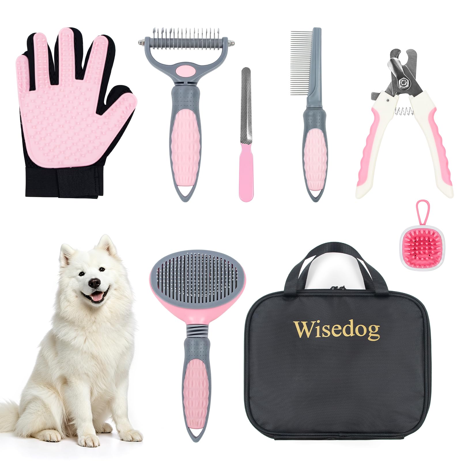 Pet Grooming Tool Kit with Stainless Steel Combs & Nail Clippers (7-Piece Set)