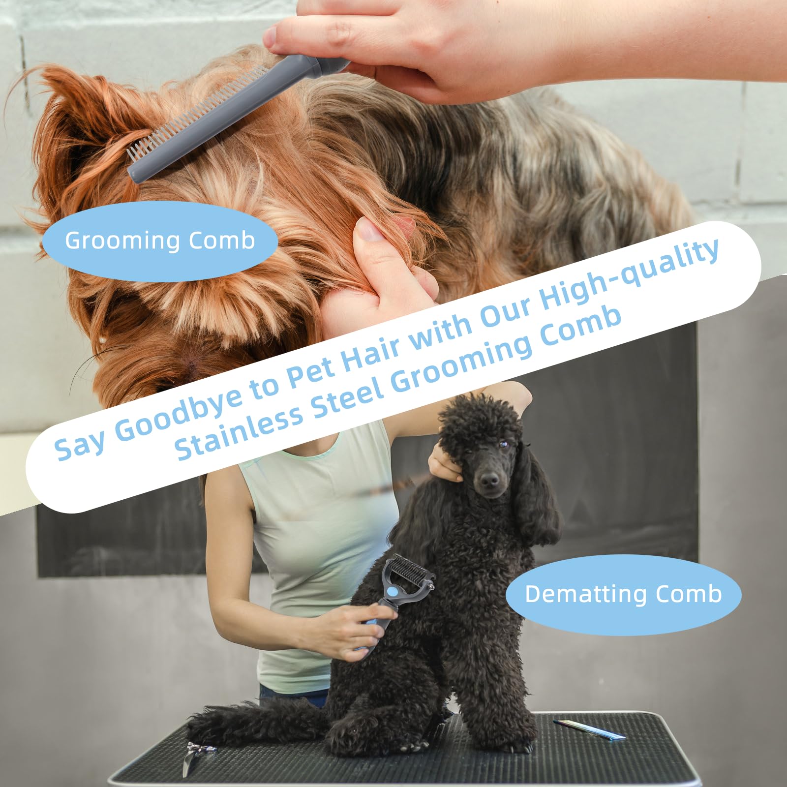 Pet Grooming Tool Kit with Stainless Steel Combs & Nail Clippers (7-Piece Set)