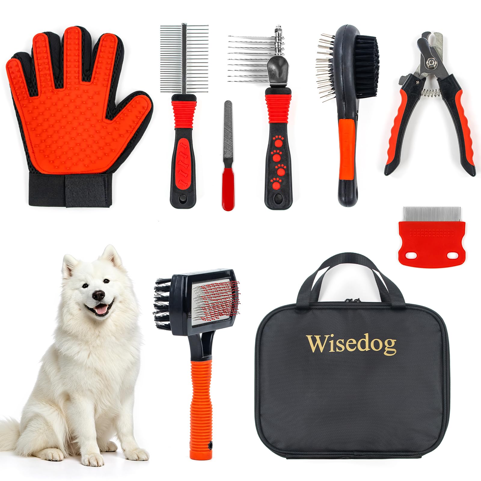 Pet Grooming Tool Kit with Stainless Steel Combs & Nail Clippers (7-Piece Set)